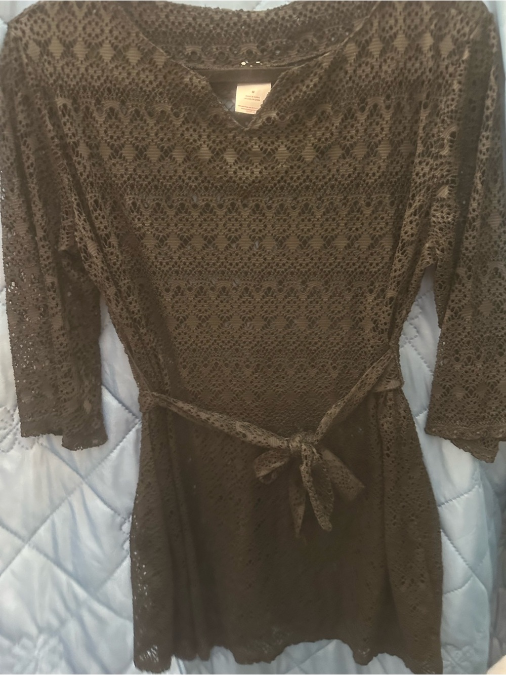 Merona Brown Crochet Swim Coverup with Tie Waist